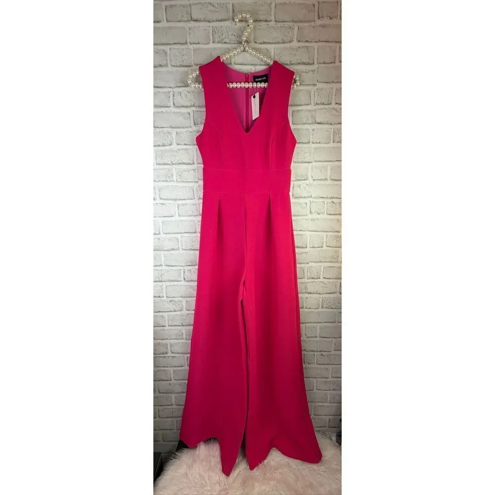 Sugar Lips Jumpsuit Wide Leg Size Small Hot Pink Fitted Trendy Spring - Picture 9 of 9